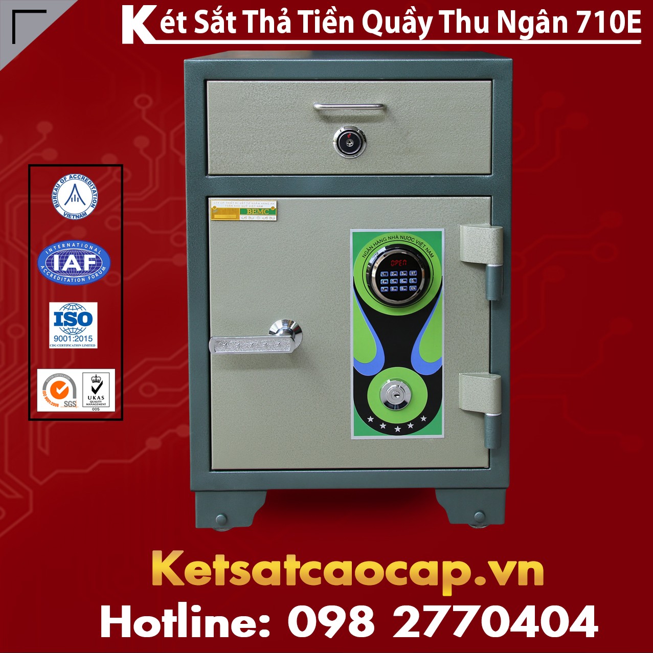 Két Sắt Thả Tiền Quầy Thu Ngân BEMC 710E Điện Tử Hàn Quốc Mẫu Mã Đẹp